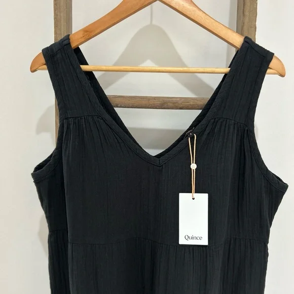 Quince 100% Organic Gauze Black Tiered Maxi Dress Women’s Size S NWT - Picture 3 of 8